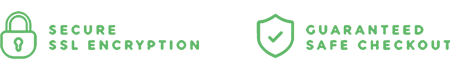 Two green icons and text promote security. The first icon is a padlock with "Secure SSL Encryption" text, ensuring that even your IPTV UK subscriptions remain safe. The second icon is a shield with a checkmark and "Guaranteed Safe Checkout" text.